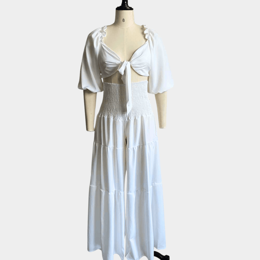 Flowing Wide-Leg Pants and Tie-Front Top