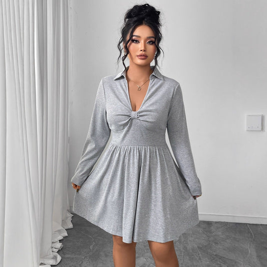 Plus Size Dress with Defined Waist and Flared Shape