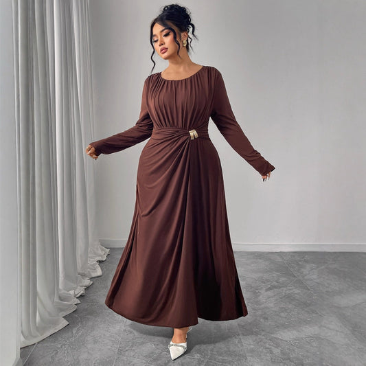 Plus Size Long Dress with Waist Draping and Fluid Fit