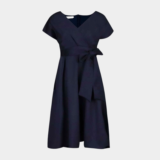 Wrap Style Midi Dress with Waist Tie and V Neck