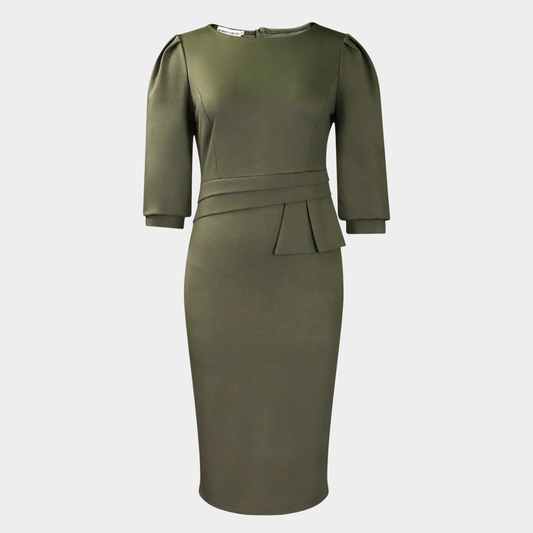 Tailored Body-Shaping Midi Dress with Defined Waist