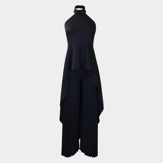 Sculpted Halter Neck Dress with Draped Hem